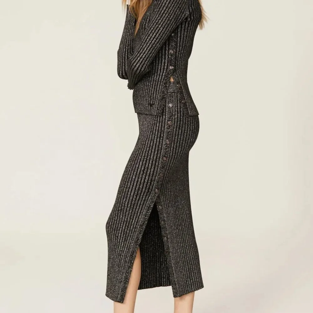 Tory Burch Lurex Stripe Knit Skirt Size XXS MSRP $498